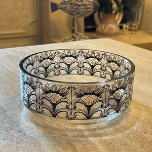 MCM Rosenthal Crystal Atomic Glass Germany Gold Blk Bowl Staging Designer Lotus